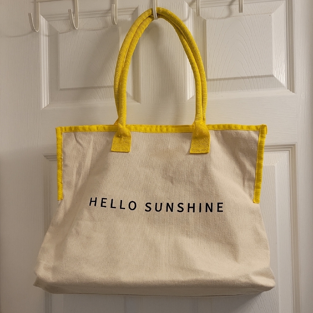 Hello Sunshine Canvas Tote Bag - Yellow and Cream